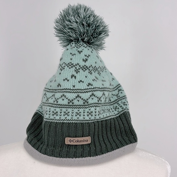 Columbia Winter Hat with Pom Pom Green Seafoam & Gray OS - Picture 1 of 6